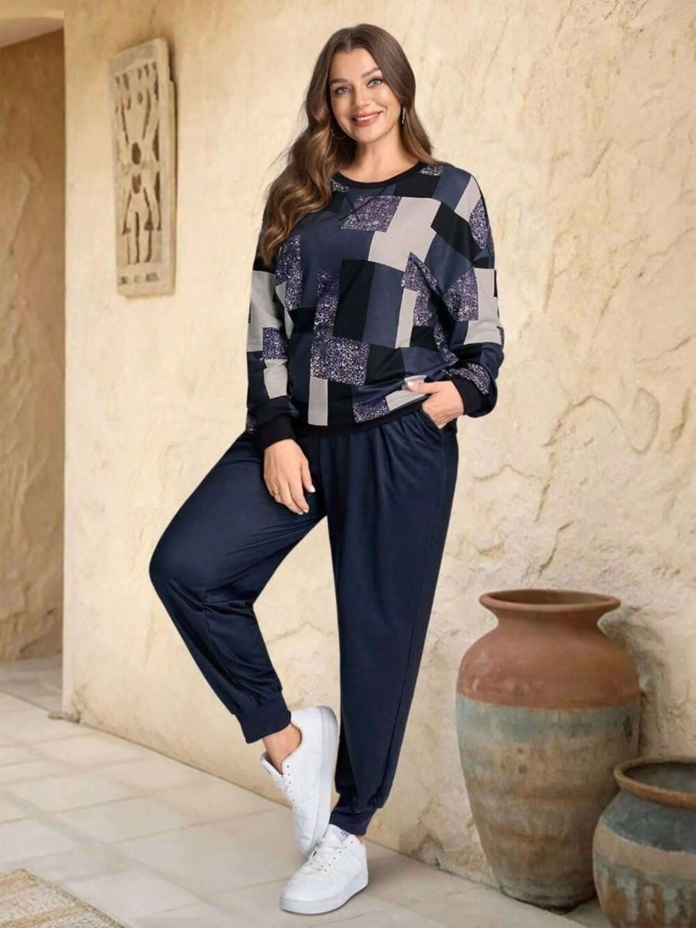 NWOT EMERY ROSE 16 (2XL) 2-piece outfit Navy/white worn once
